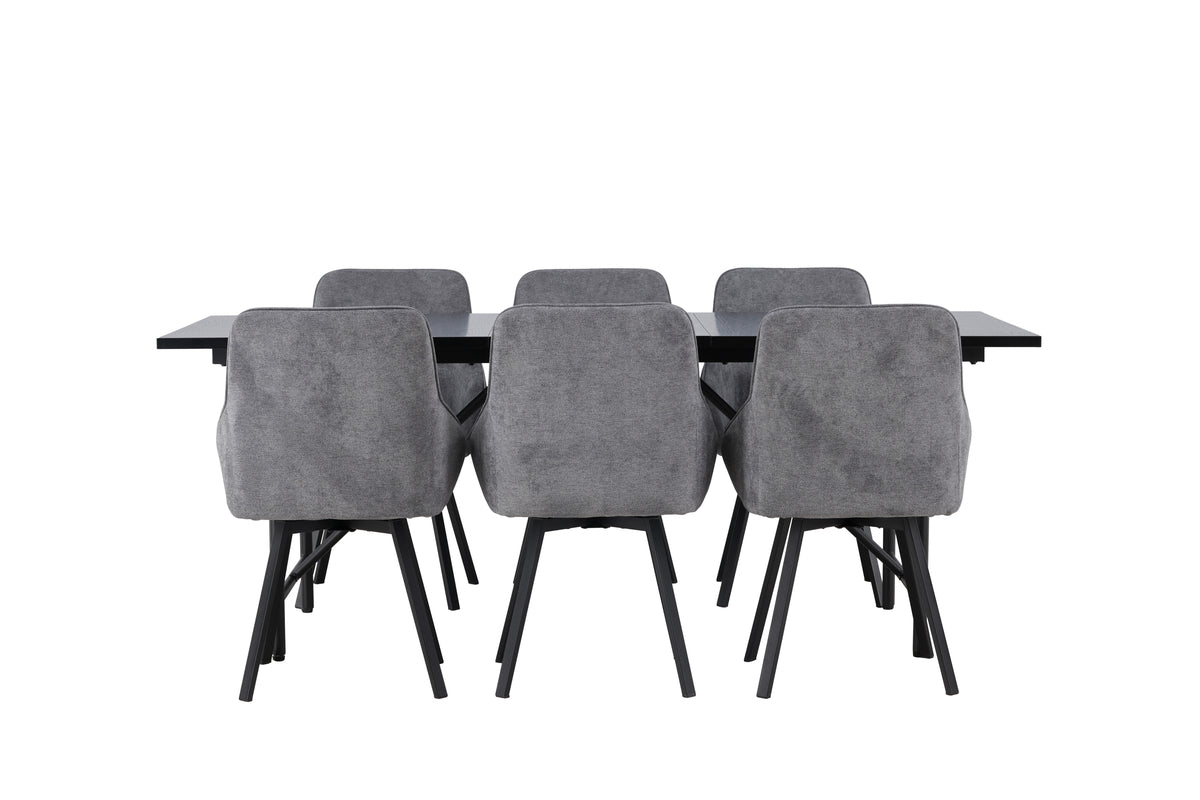 Venture Design Astrid & Rosie Rektangulära Matbord 200 x 90 Svart + Matstolar 2-pack Grå