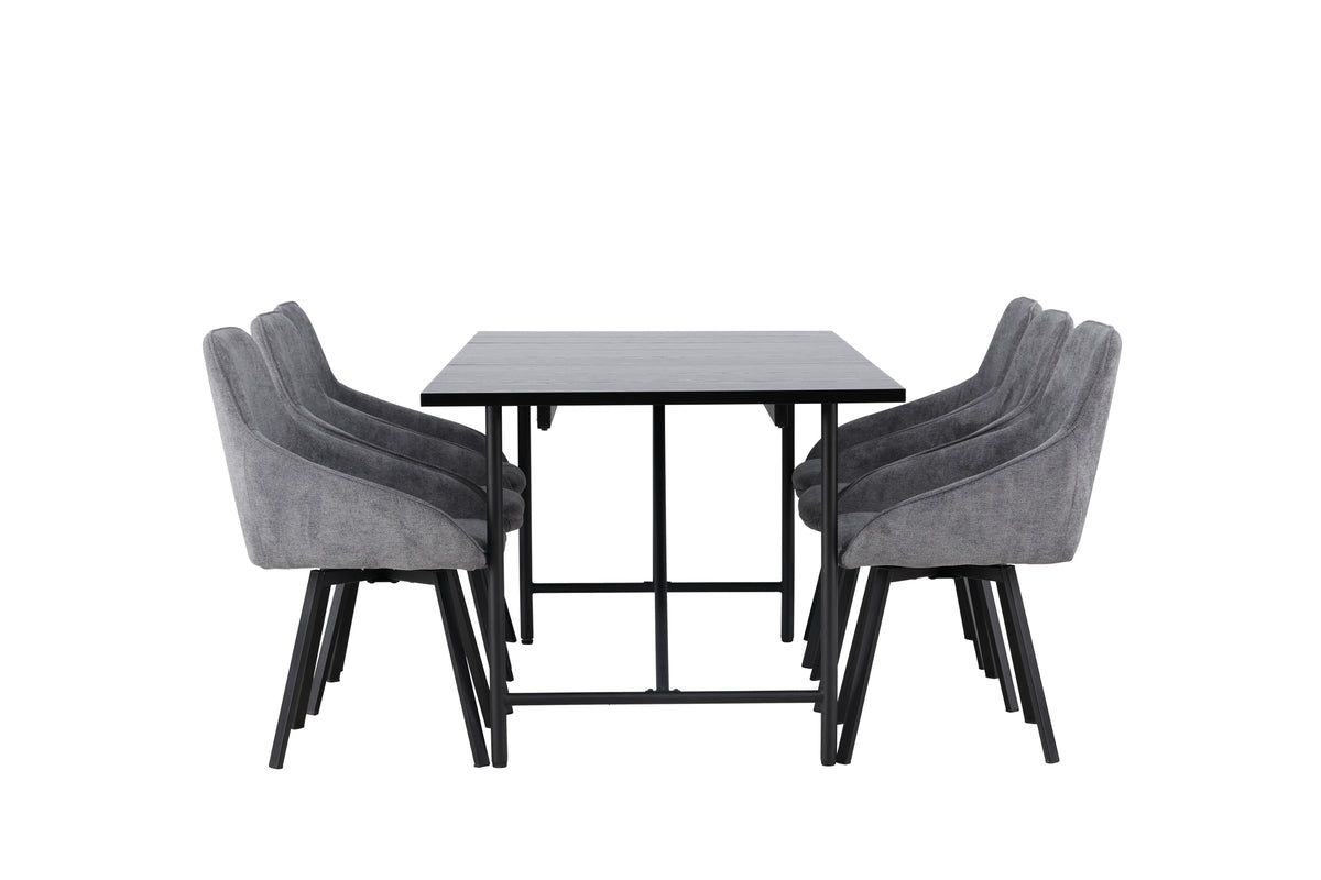 Venture Design Astrid & Rosie Rektangulära Matbord 200 x 90 Svart + Matstolar 2-pack Grå