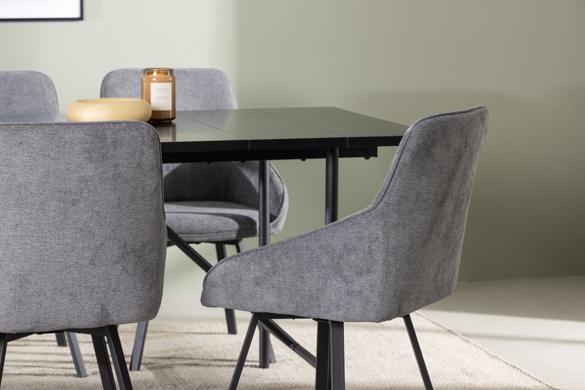 Venture Design Astrid & Rosie Rektangulära Matbord 200 x 90 Svart + Matstolar 2-pack Grå