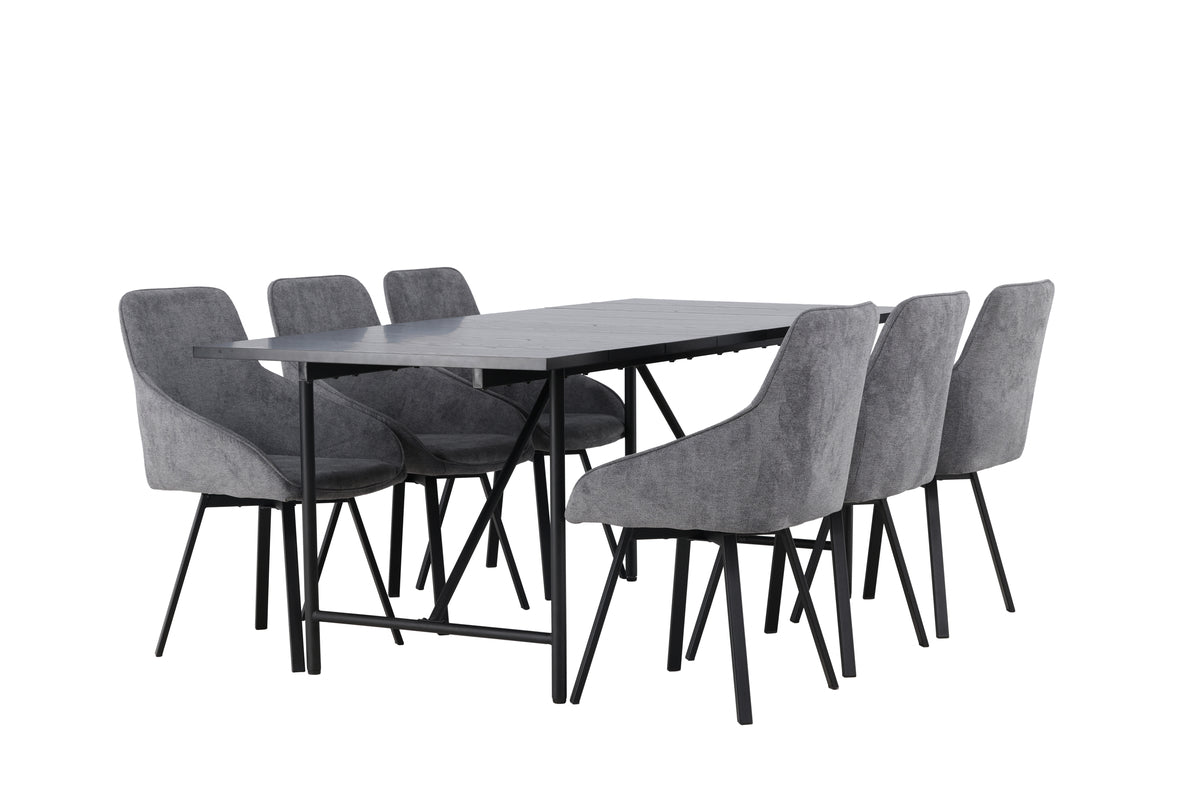 Venture Design Astrid & Rosie Rektangulära Matbord 200 x 90 Svart + Matstolar 2-pack Grå
