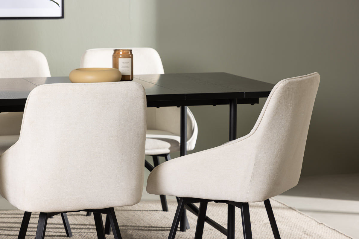 Venture Design Astrid & Rosie Rektangulära Matbord 200 x 90 Svart + Matstolar 2-pack Beige