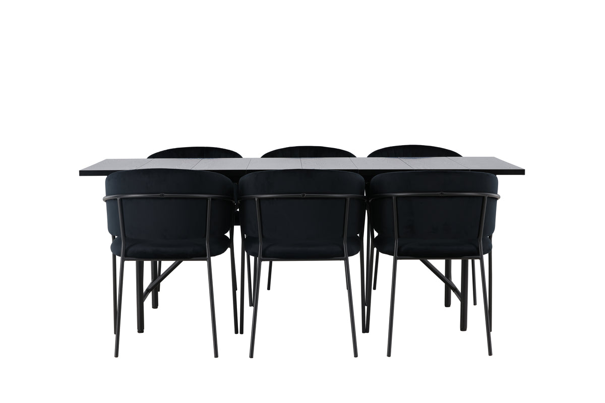 Venture Design Astrid & Selma Rektangulära Matbord 200 x 90 Svart + Matstolar 2-pack Svart