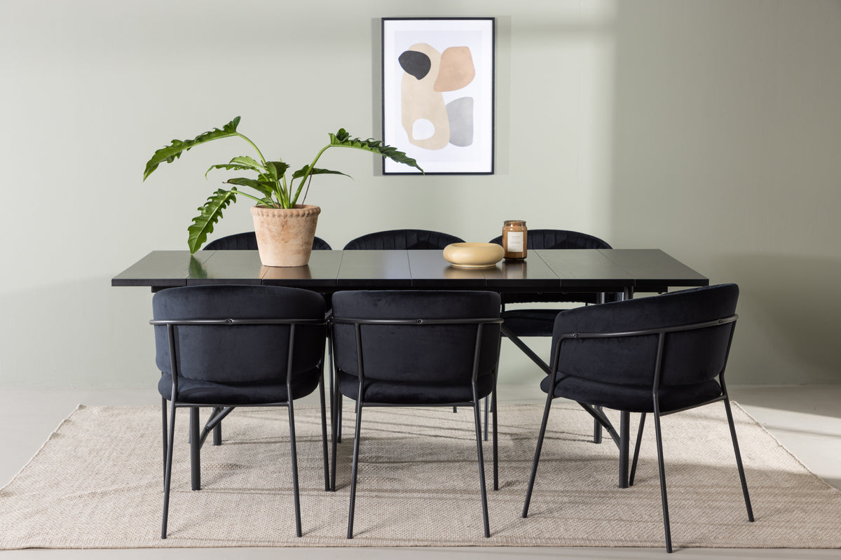 Venture Design Astrid & Selma Rektangulära Matbord 200 x 90 Svart + Matstolar 2-pack Svart