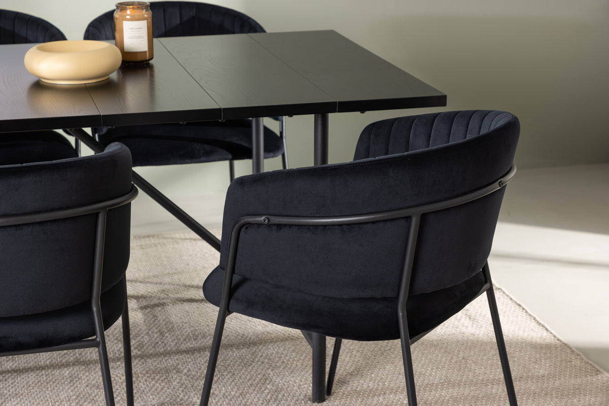 Venture Design Astrid & Selma Rektangulära Matbord 200 x 90 Svart + Matstolar 2-pack Svart