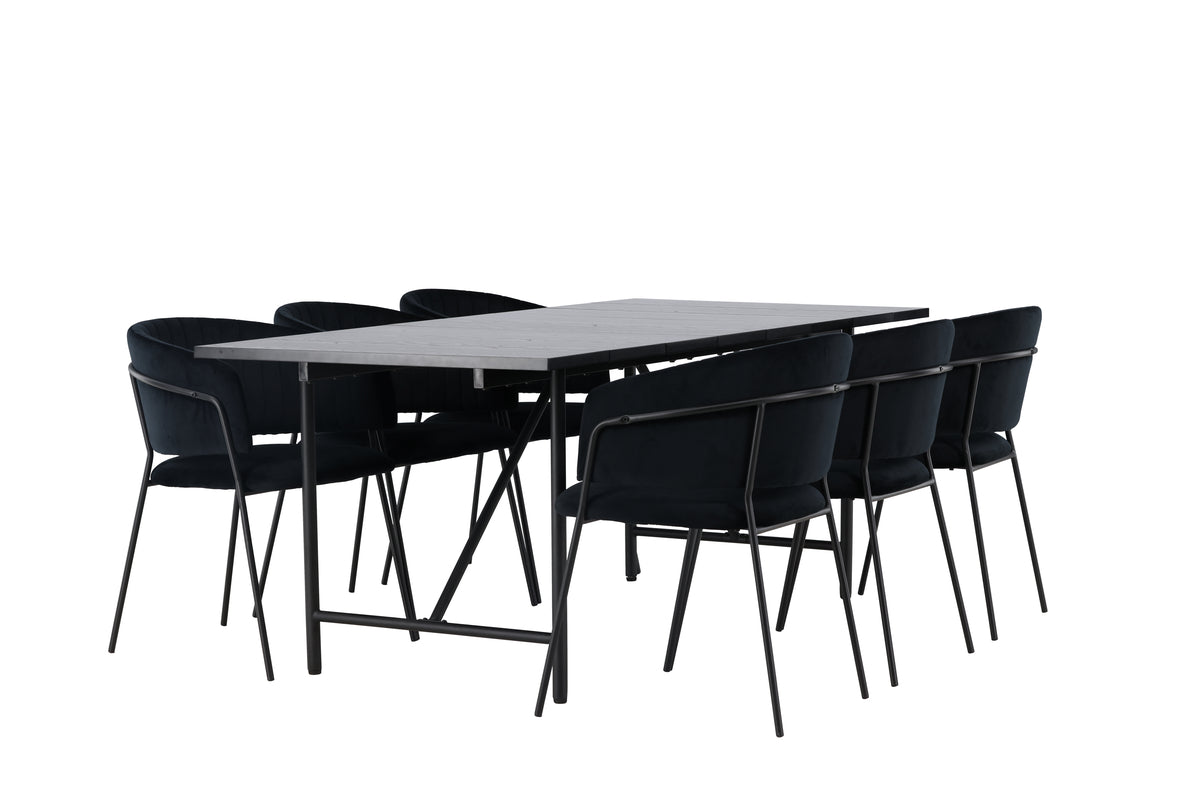 Venture Design Astrid & Selma Rektangulära Matbord 200 x 90 Svart + Matstolar 2-pack Svart