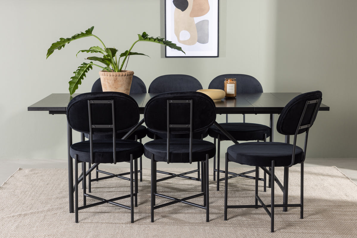 Venture Design Stella & Astrid Matstolar 2-pack Svart + Rektangulära Matbord 200 x 90 Svart