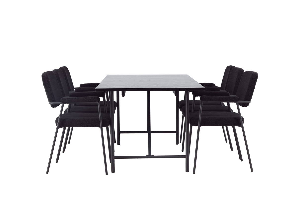 Venture Design Astrid & Yesterday Rektangulära Matbord 200 x 90 Svart + Matstolar 2-pack Svart