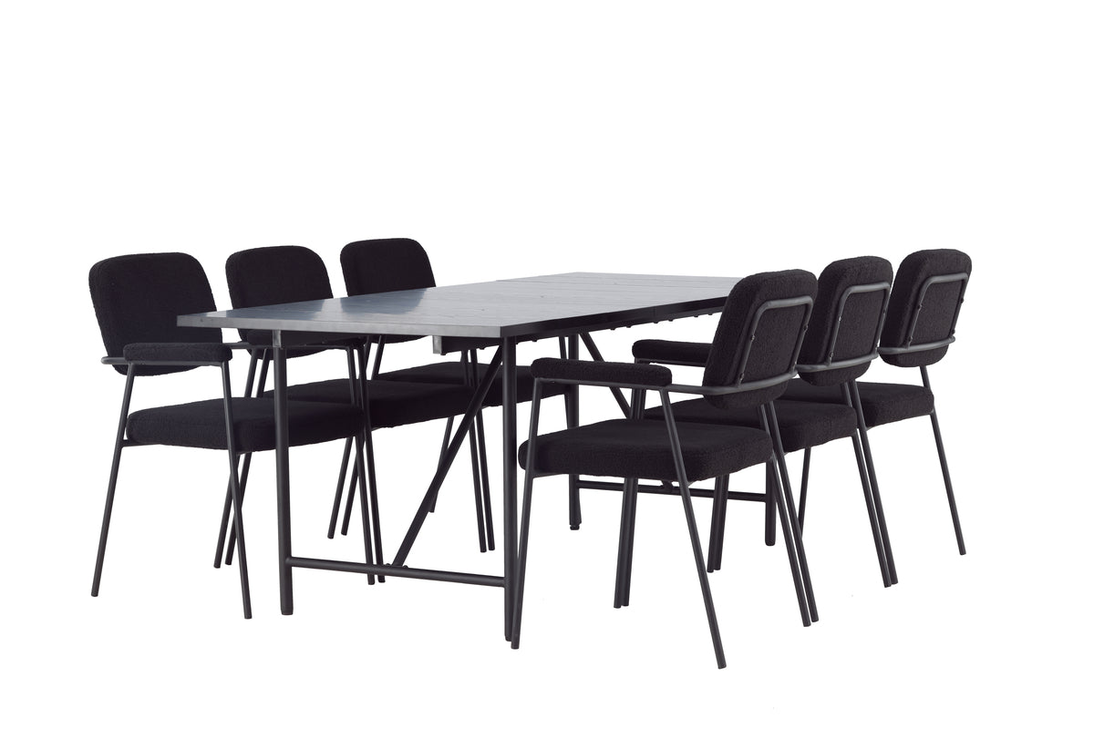 Venture Design Astrid & Yesterday Rektangulära Matbord 200 x 90 Svart + Matstolar 2-pack Svart