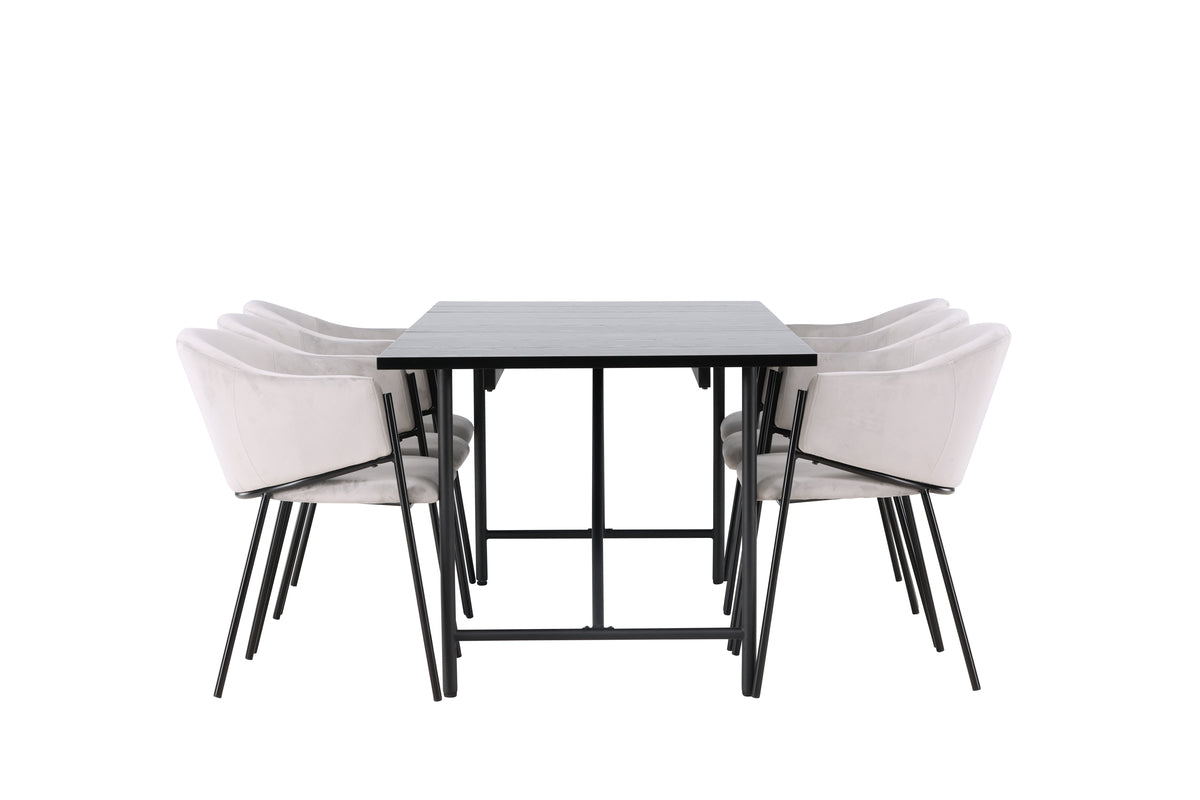 Venture Design Astrid & Evelina Rektangulära Matbord 200 x 90 Svart + Matstolar 2-pack Grå