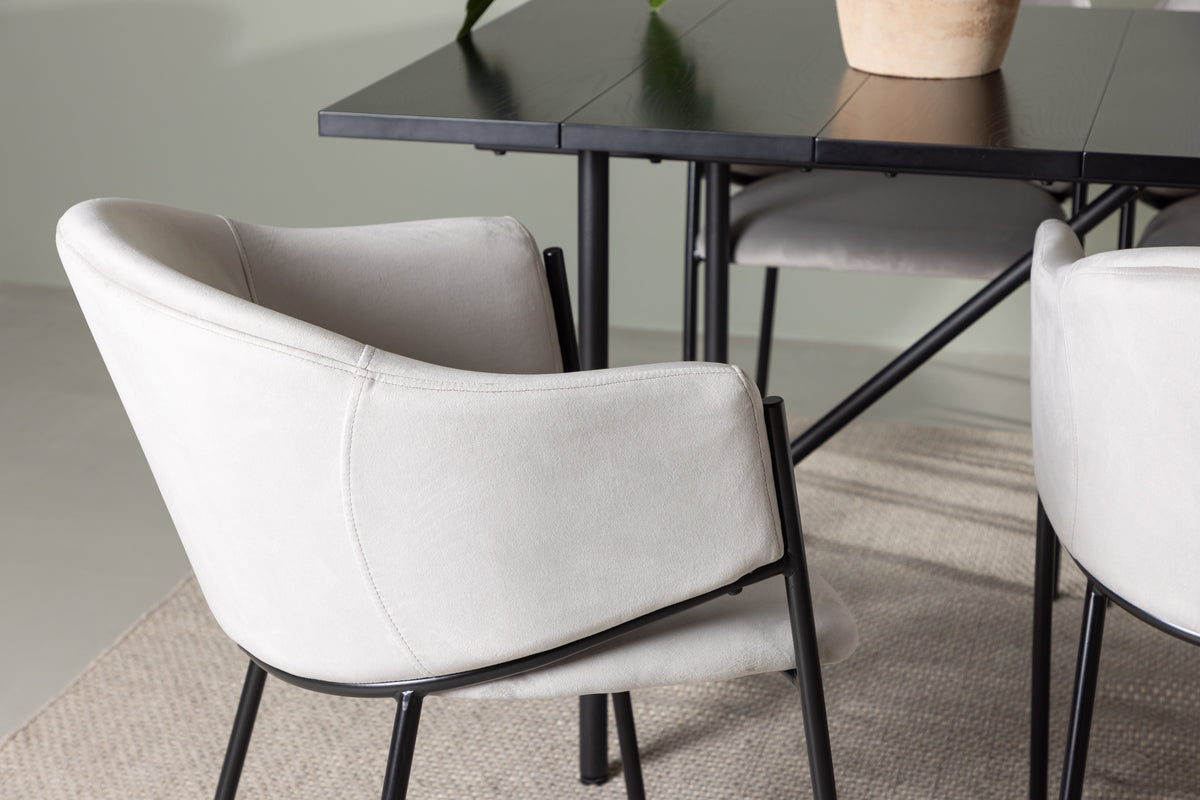 Venture Design Astrid & Evelina Rektangulära Matbord 200 x 90 Svart + Matstolar 2-pack Grå