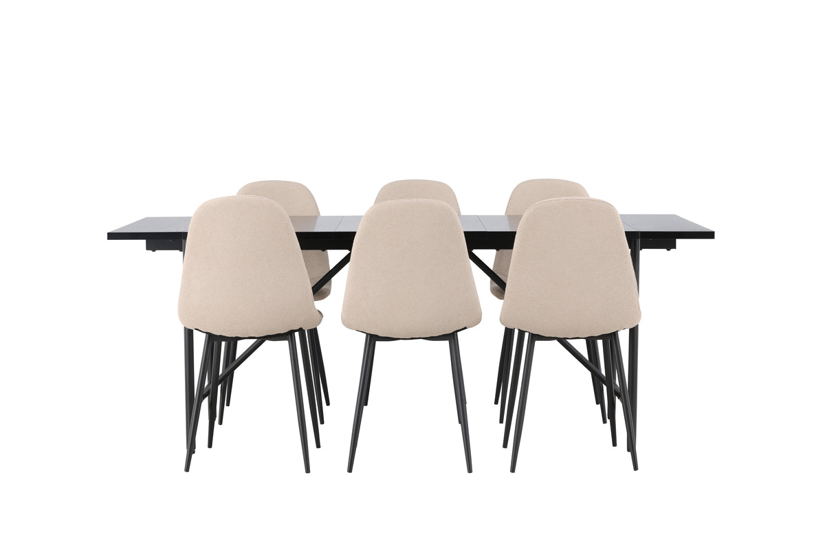 Venture Design Astrid & Polar Rektangulära Matbord 200 x 90 Svart + Matstolar 2-pack Beige