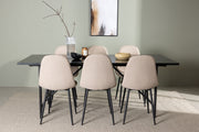 Venture Design Astrid & Polar Rektangulära Matbord 200 x 90 Svart + Matstolar 2-pack Beige