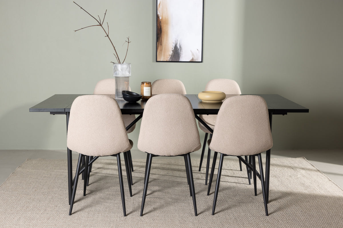 Venture Design Astrid & Polar Rektangulära Matbord 200 x 90 Svart + Matstolar 2-pack Beige