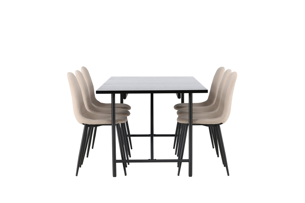 Venture Design Astrid & Polar Rektangulära Matbord 200 x 90 Svart + Matstolar 2-pack Beige