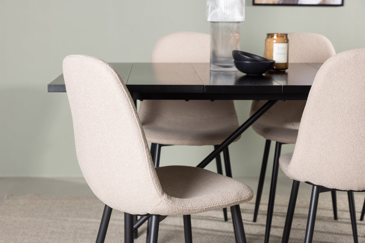 Venture Design Astrid & Polar Rektangulära Matbord 200 x 90 Svart + Matstolar 2-pack Beige