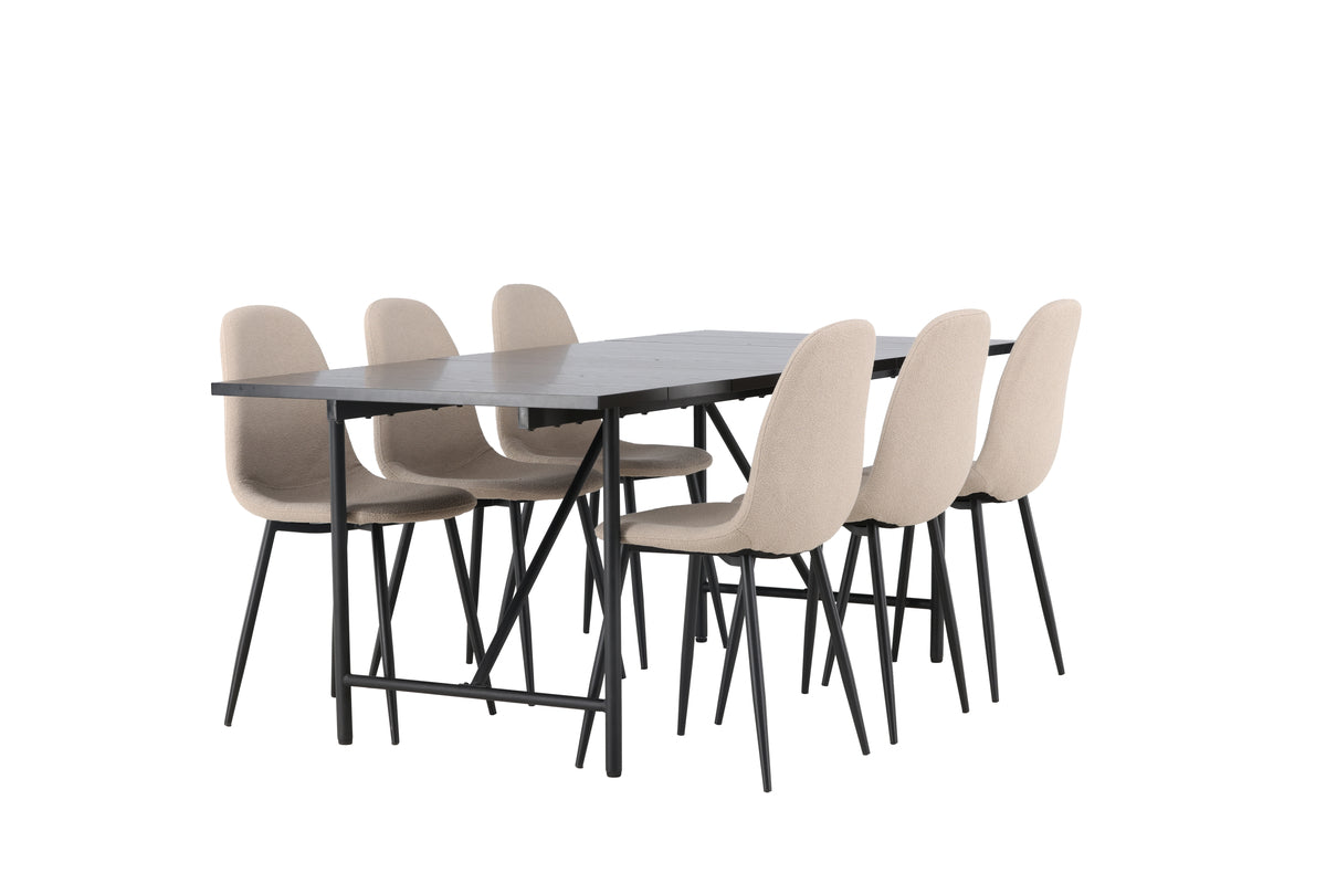 Venture Design Astrid & Polar Rektangulära Matbord 200 x 90 Svart + Matstolar 2-pack Beige