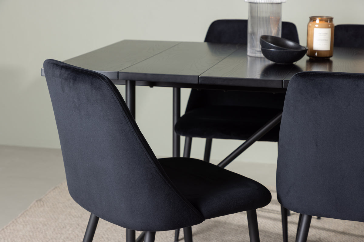 Venture Design Astrid & Night Rektangulära Matbord 200 x 90 Svart + Matstolar 2-pack Svart