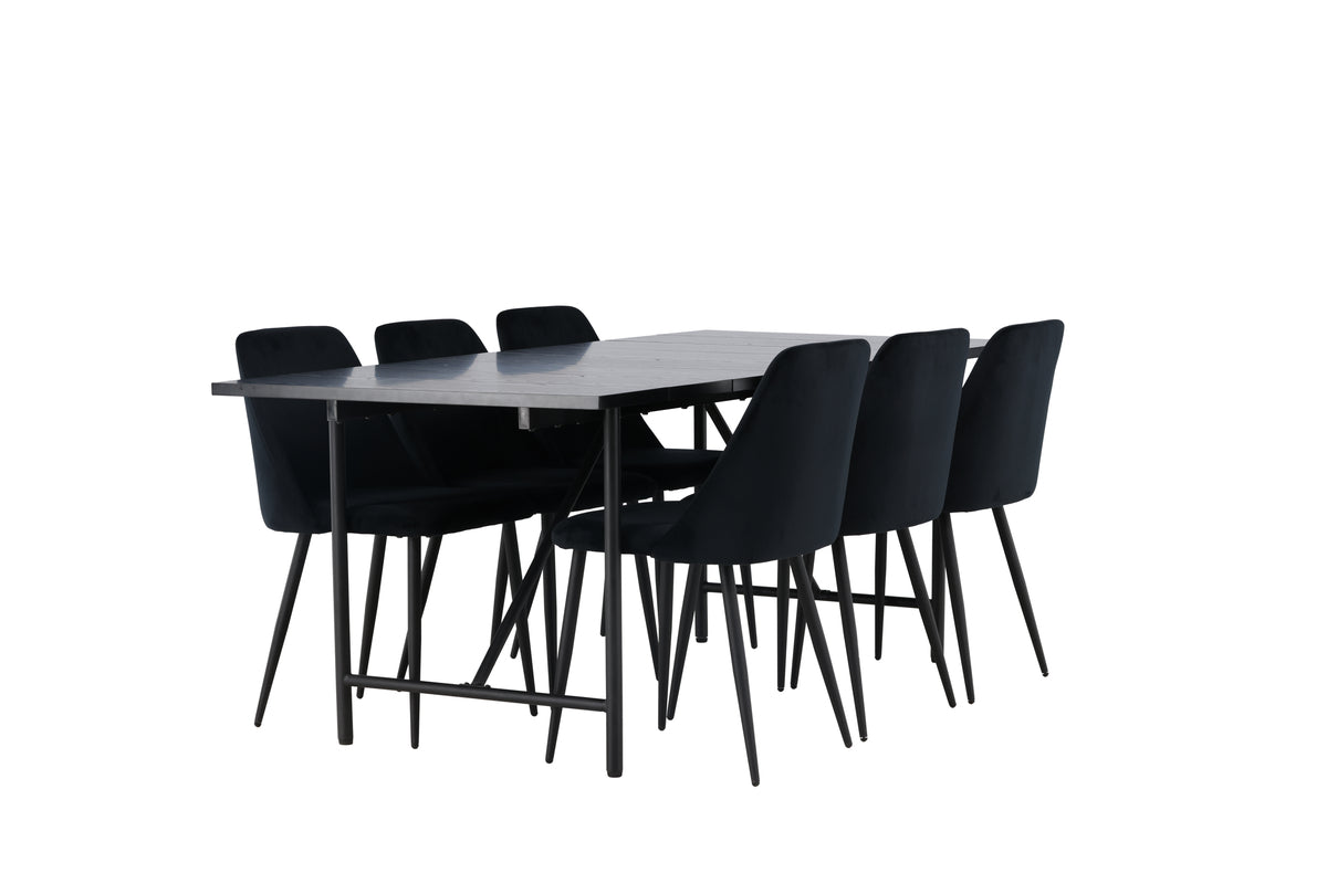 Venture Design Astrid & Night Rektangulära Matbord 200 x 90 Svart + Matstolar 2-pack Svart