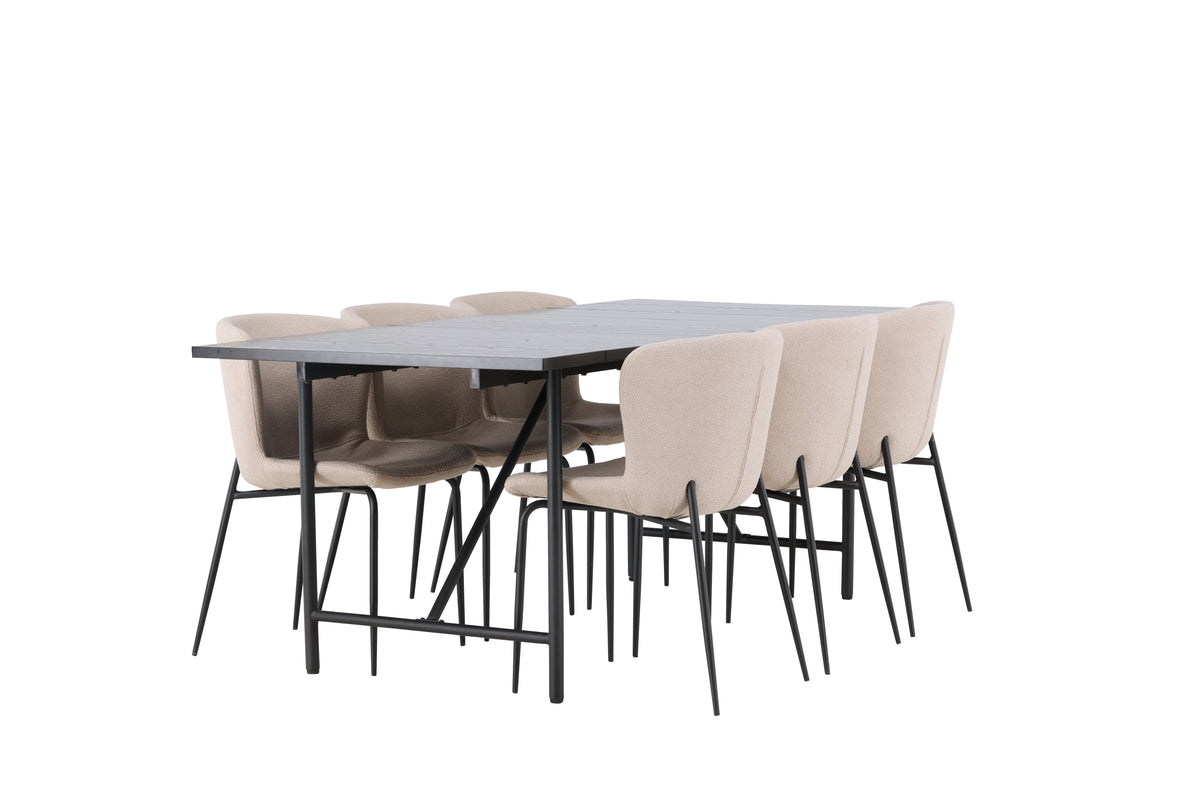 Venture Design Modesto & Astrid Matstolar 2-pack Beige + Rektangulära Matbord 200 x 90 Svart