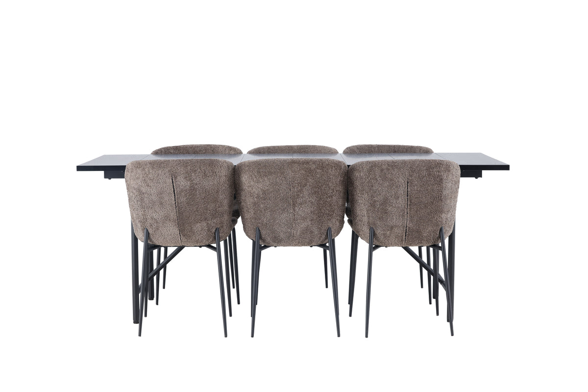 Venture Design Modesto & Astrid Matstolar 2-pack Brun + Rektangulära Matbord 200 x 90 Svart