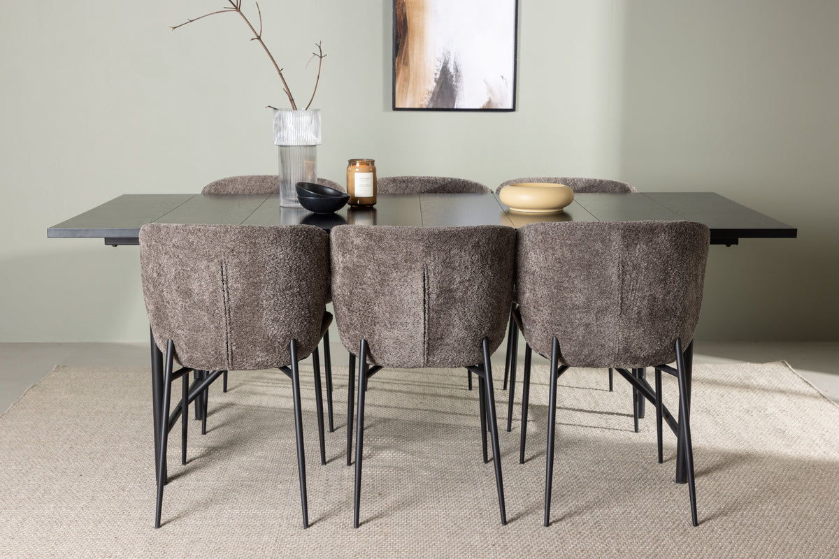 Venture Design Modesto & Astrid Matstolar 2-pack Brun + Rektangulära Matbord 200 x 90 Svart