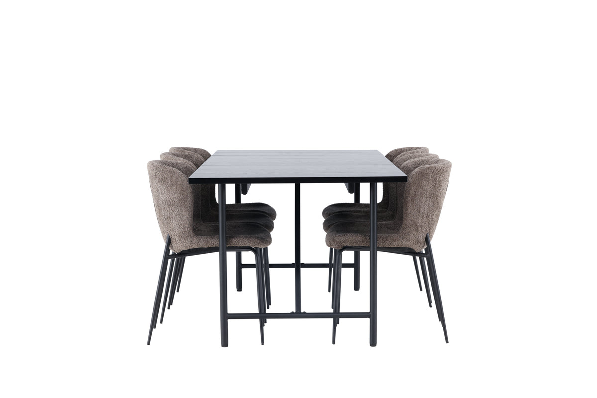 Venture Design Modesto & Astrid Matstolar 2-pack Brun + Rektangulära Matbord 200 x 90 Svart