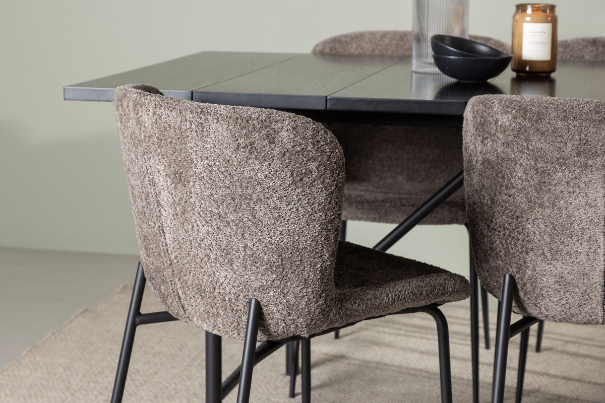 Venture Design Modesto & Astrid Matstolar 2-pack Brun + Rektangulära Matbord 200 x 90 Svart