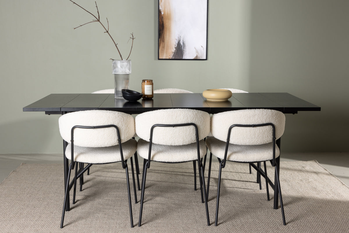 Venture Design Chico & Astrid Matstolar 2-pack Vit + Rektangulära Matbord 200 x 90 Svart