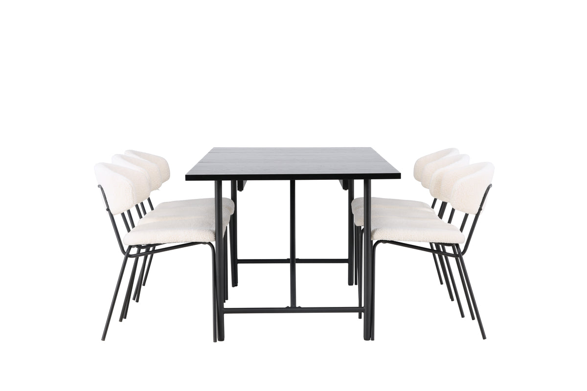 Venture Design Chico & Astrid Matstolar 2-pack Vit + Rektangulära Matbord 200 x 90 Svart