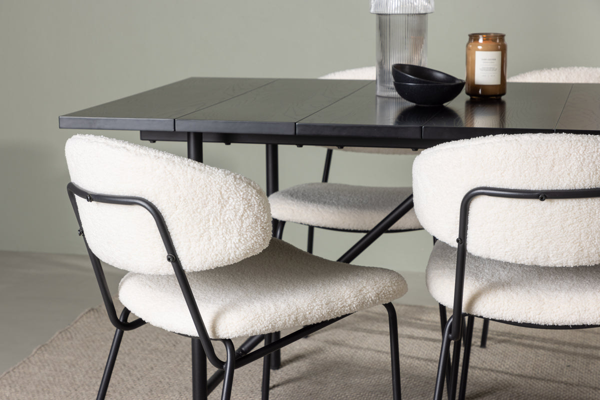Venture Design Chico & Astrid Matstolar 2-pack Vit + Rektangulära Matbord 200 x 90 Svart