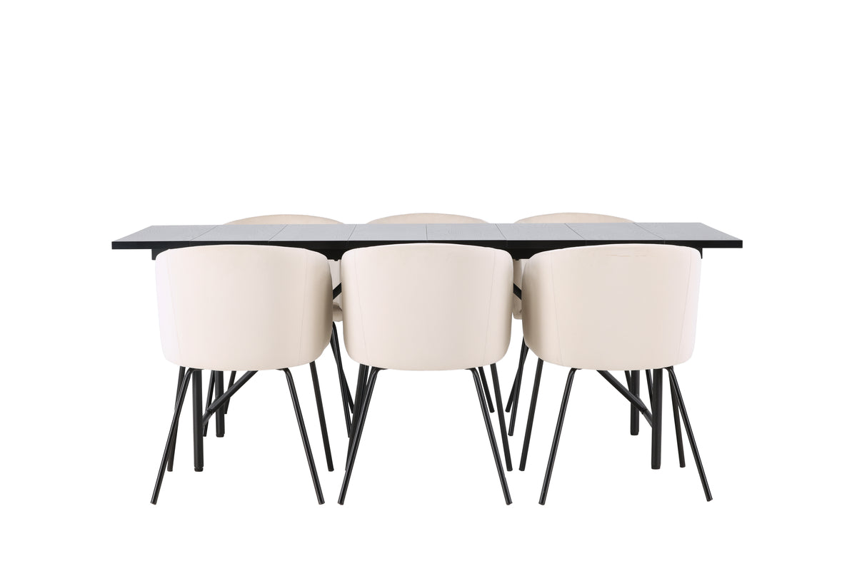 Venture Design Berit & Astrid Matstolar Beige + Rektangulära Matbord 200 x 90 Svart