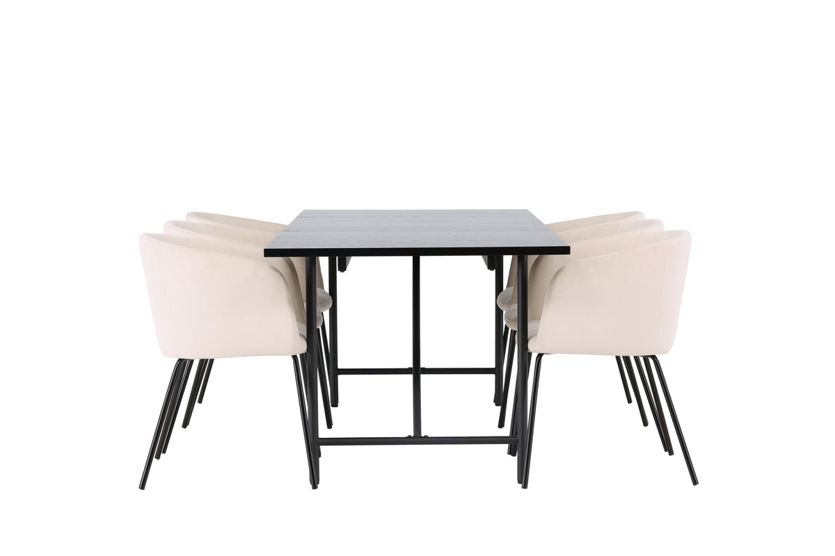 Venture Design Berit & Astrid Matstolar Beige + Rektangulära Matbord 200 x 90 Svart
