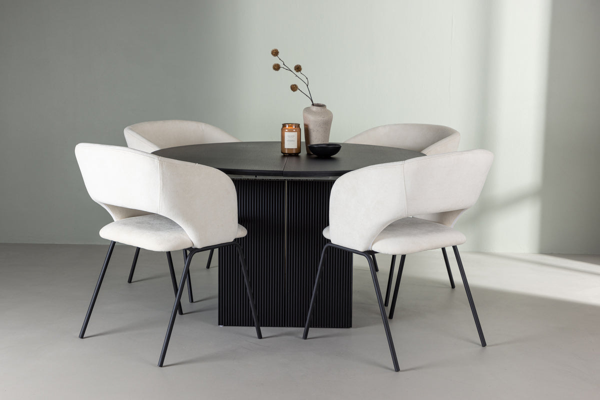 Venture Design Day & Matilda Matstolar 2-pack Off-white + Runda Matbord ⌀130 Svart