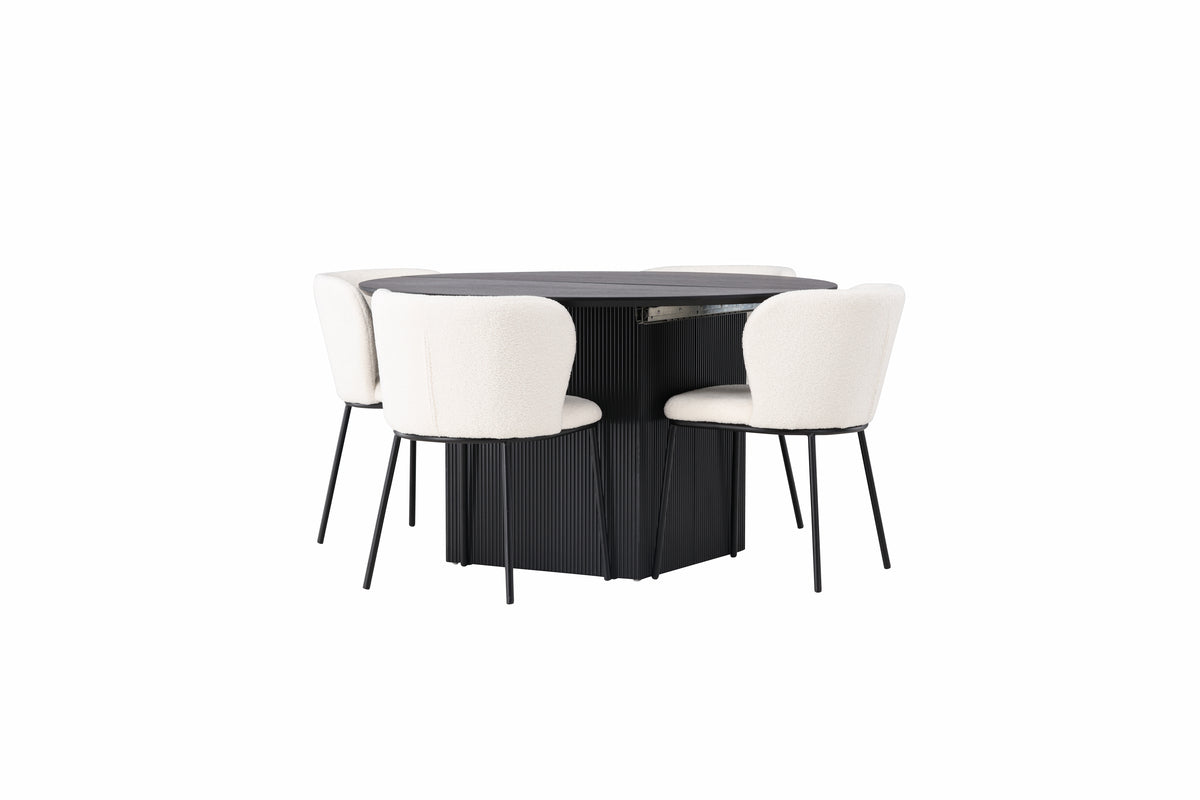 Venture Design Edina & Matilda Matstolar 2-pack Vit + Runda Matbord ⌀130 Svart