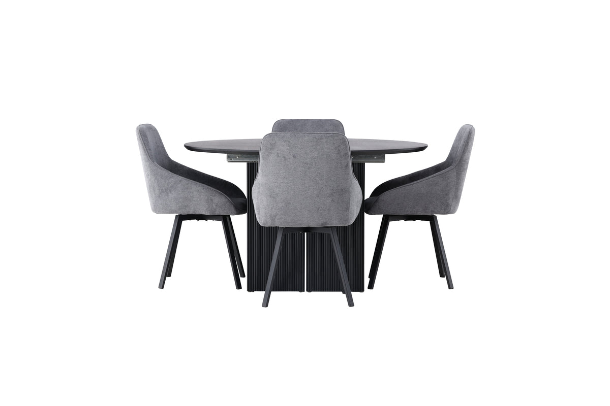Venture Design Rosie & Matilda Matstolar 2-pack Grå + Runda Matbord ⌀130 Svart