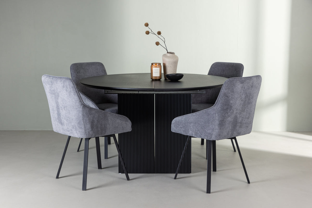 Venture Design Rosie & Matilda Matstolar 2-pack Grå + Runda Matbord ⌀130 Svart
