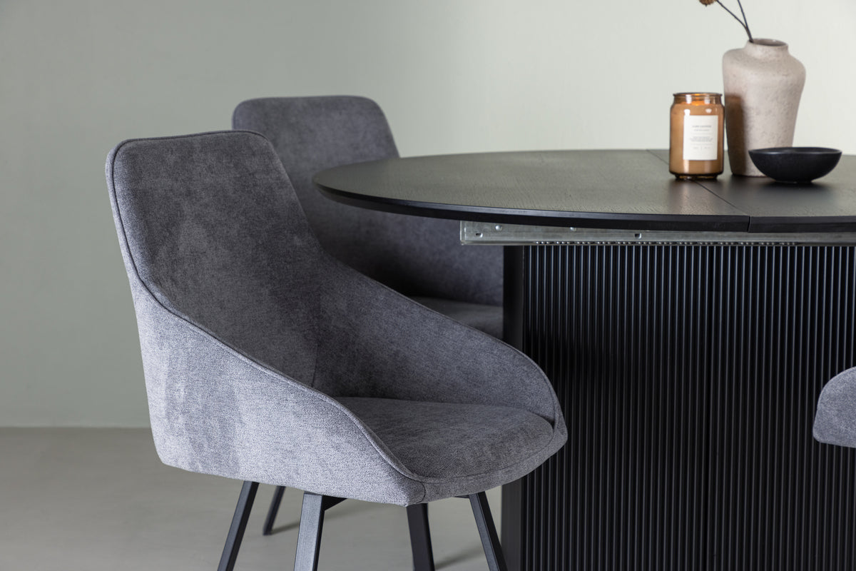 Venture Design Rosie & Matilda Matstolar 2-pack Grå + Runda Matbord ⌀130 Svart