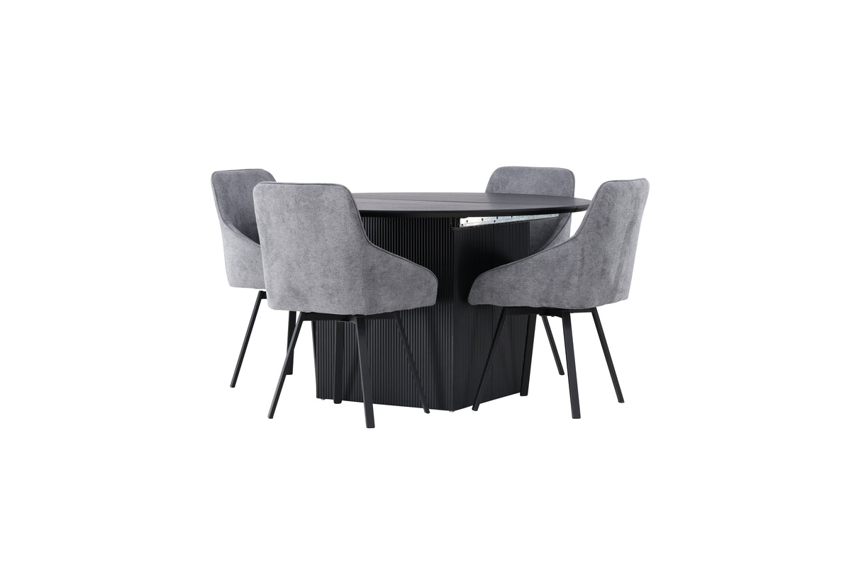 Venture Design Rosie & Matilda Matstolar 2-pack Grå + Runda Matbord ⌀130 Svart