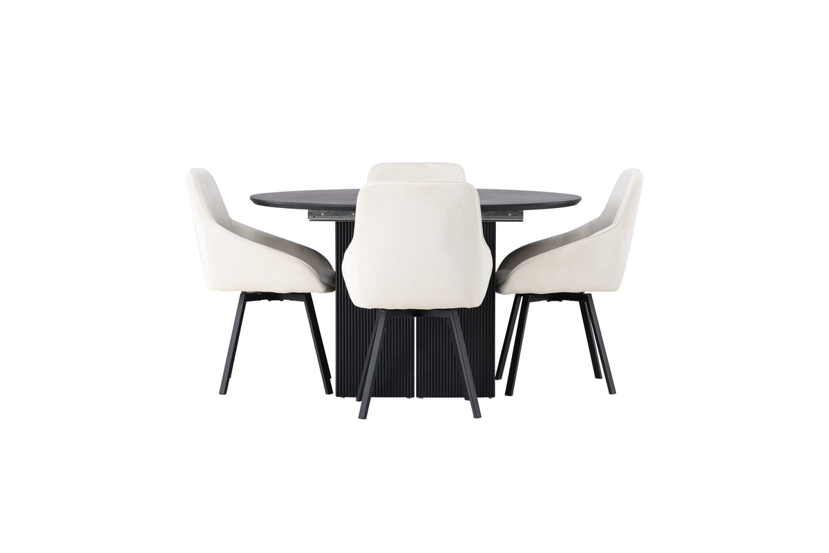 Venture Design Rosie & Matilda Matstolar 2-pack Beige + Runda Matbord ⌀130 Svart