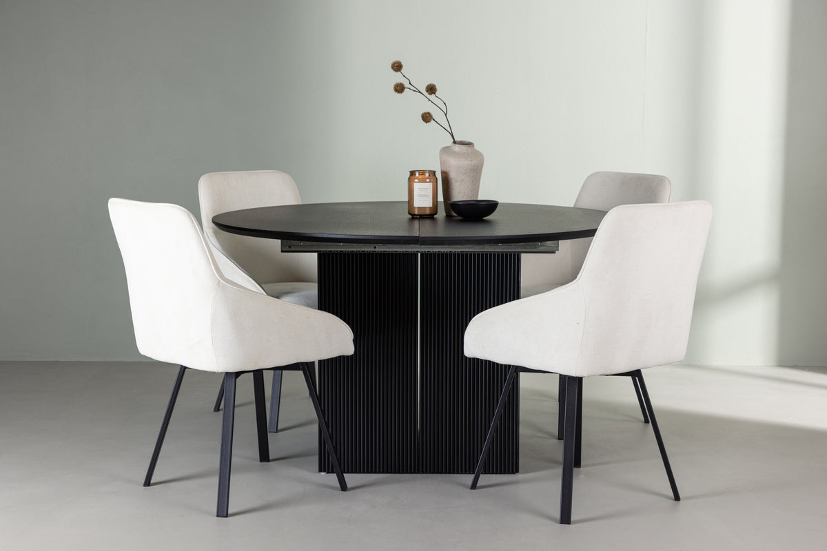 Venture Design Rosie & Matilda Matstolar 2-pack Beige + Runda Matbord ⌀130 Svart