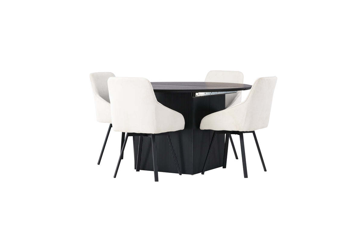 Venture Design Rosie & Matilda Matstolar 2-pack Beige + Runda Matbord ⌀130 Svart