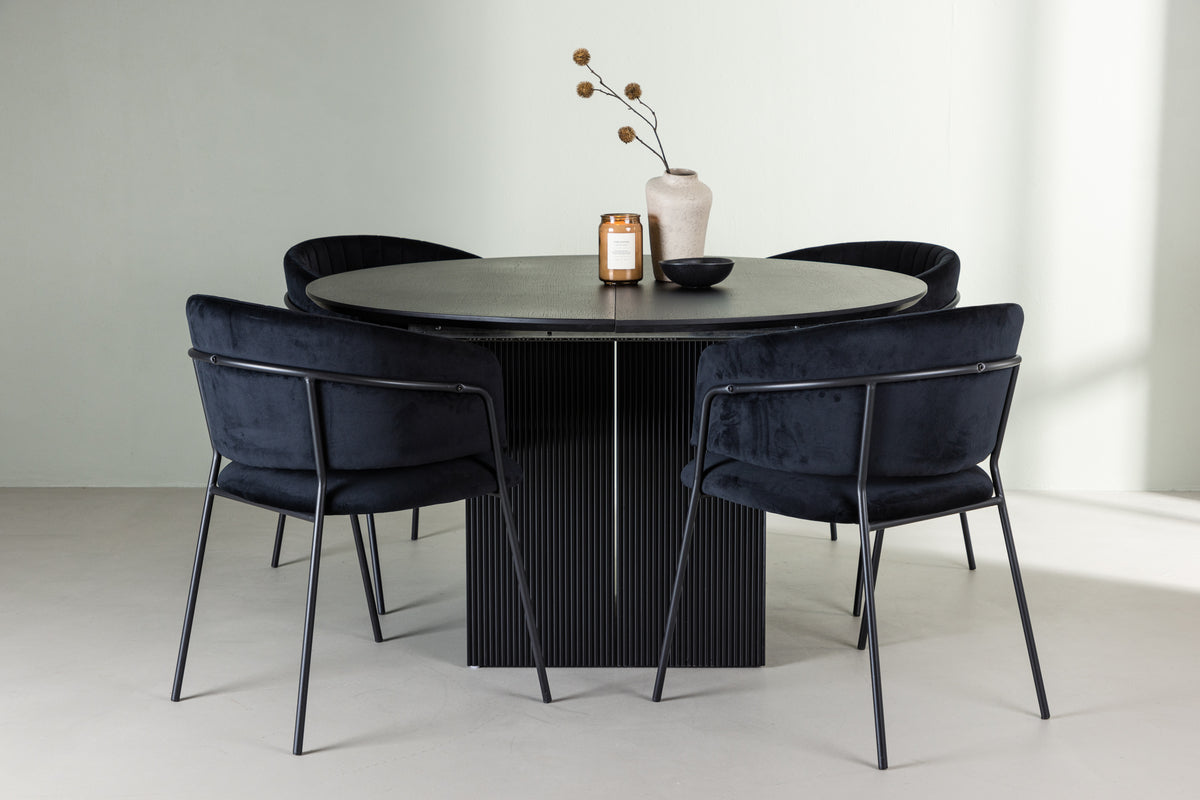 Venture Design Selma & Matilda Matstolar 2-pack Svart + Runda Matbord ⌀130 Svart