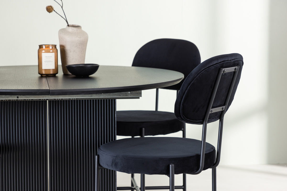 Venture Design Stella & Matilda Matstolar 2-pack Svart + Runda Matbord ⌀130 Svart