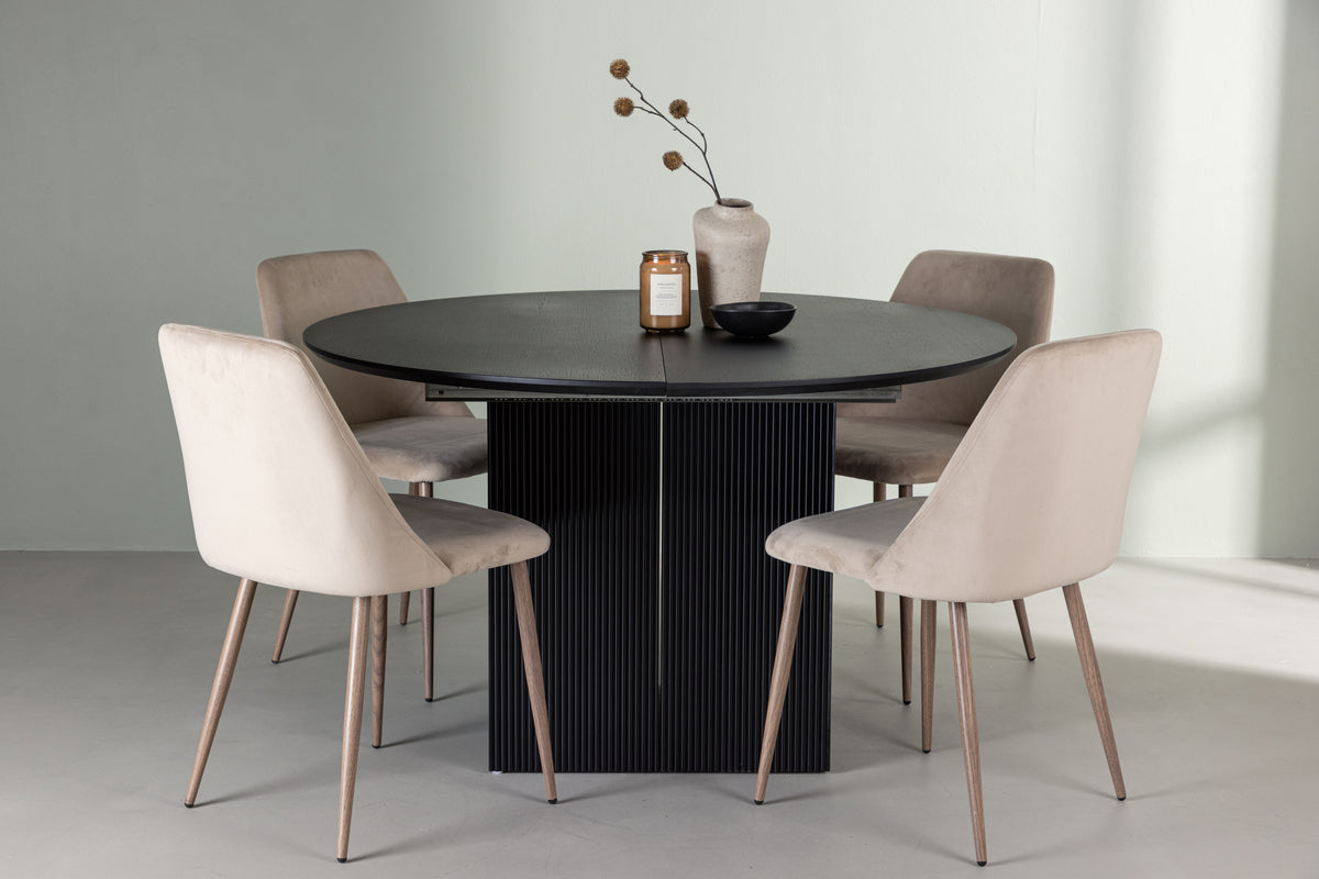 Venture Design Night & Matilda Matstolar 2-pack Beige + Runda Matbord ⌀130 Svart