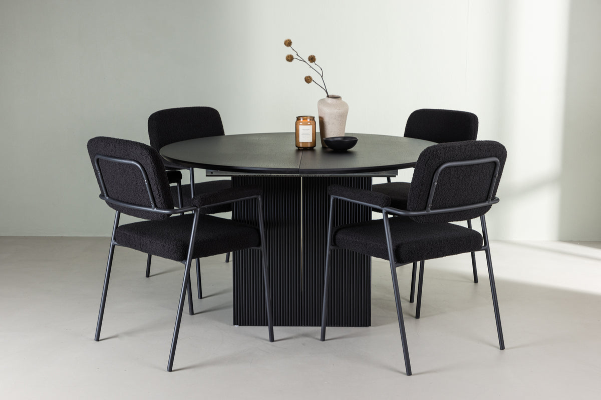 Venture Design Yesterday & Matilda Matstolar 2-pack Svart + Runda Matbord ⌀130 Svart