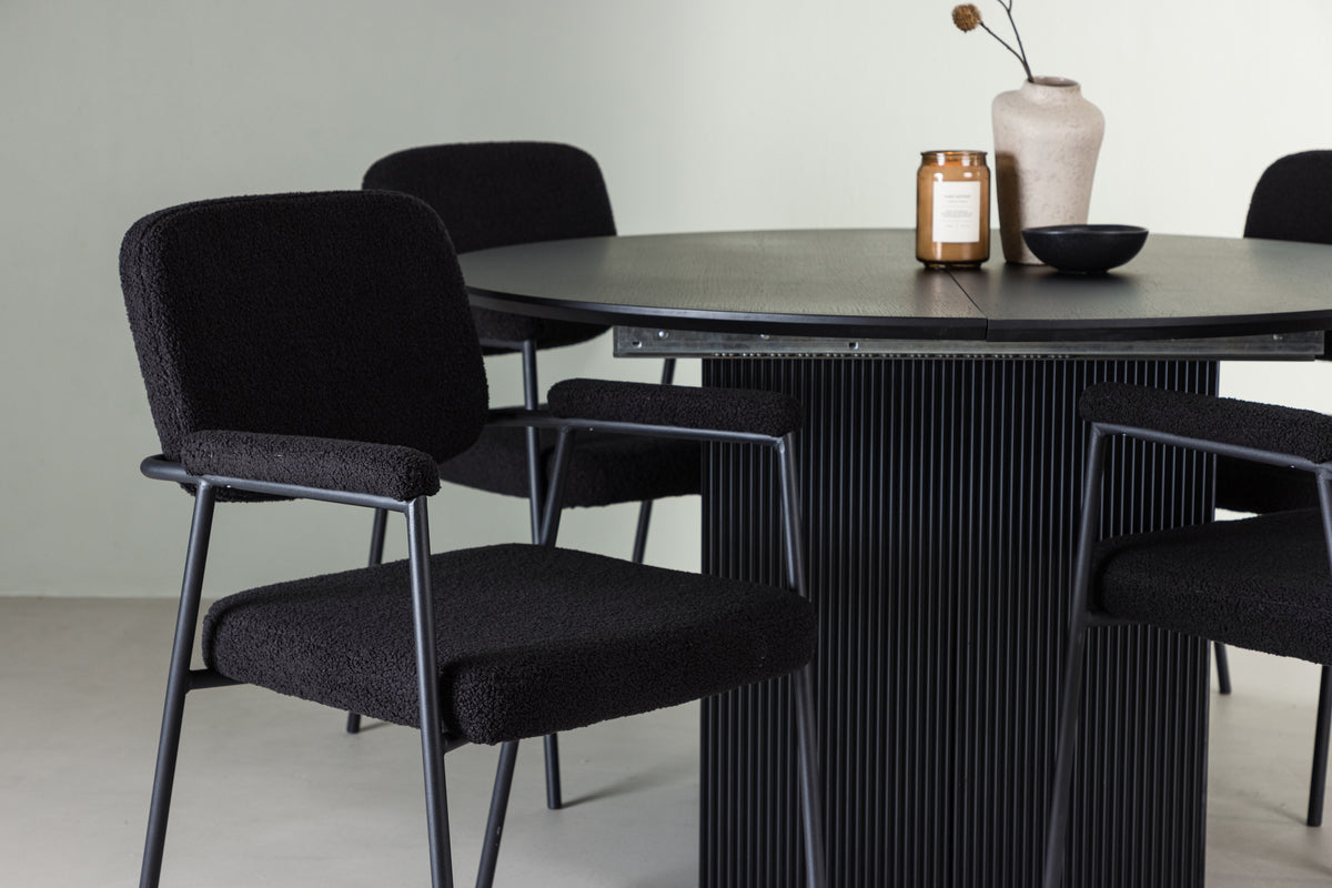 Venture Design Yesterday & Matilda Matstolar 2-pack Svart + Runda Matbord ⌀130 Svart