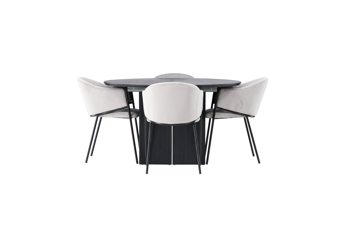 Venture Design Evelina & Matilda Matstolar 2-pack Grå + Runda Matbord ⌀130 Svart