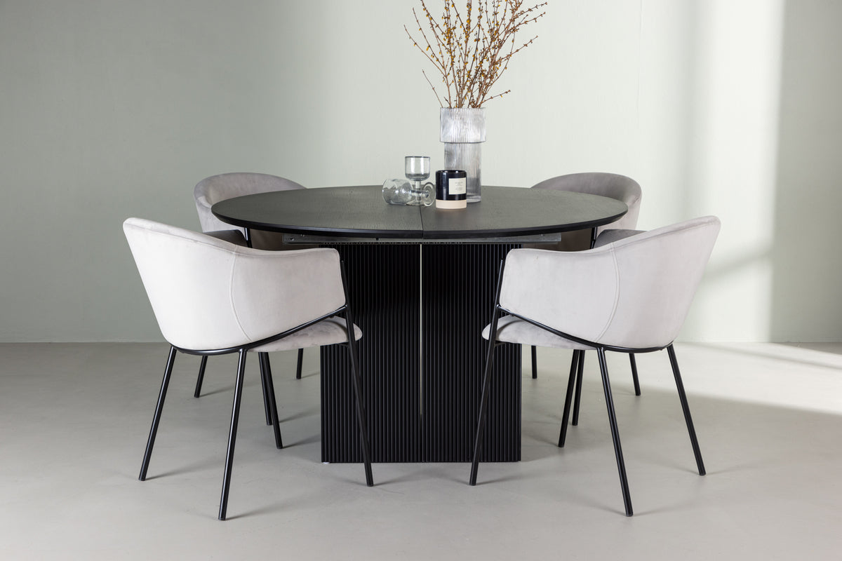 Venture Design Evelina & Matilda Matstolar 2-pack Grå + Runda Matbord ⌀130 Svart