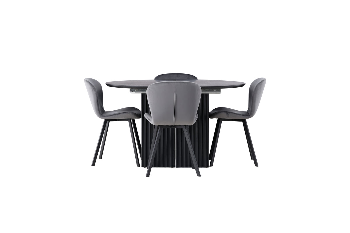 Venture Design Lilja & Matilda Matstolar 2-pack Grå + Runda Matbord ⌀130 Svart