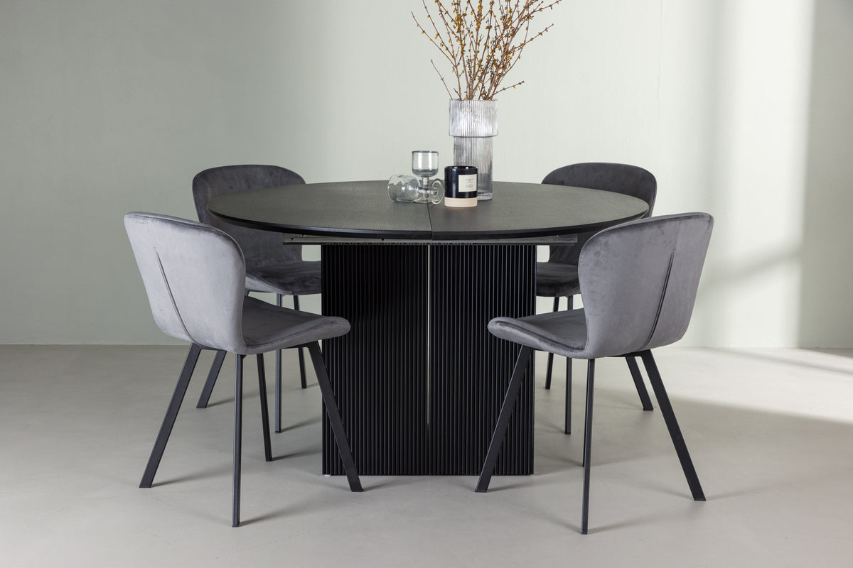 Venture Design Lilja & Matilda Matstolar 2-pack Grå + Runda Matbord ⌀130 Svart